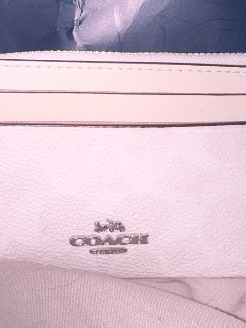 Coach Mini Skinny ID Case Chalk & Silver Leather Card Holder with Keyring, nwt